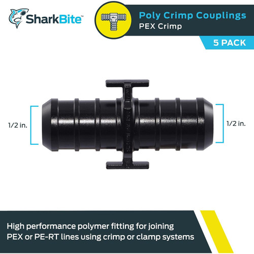 SharkBite UP008A5  1/2" x 1/2" Barbed Poly Coupler for PEX - 5 per Package Image 1