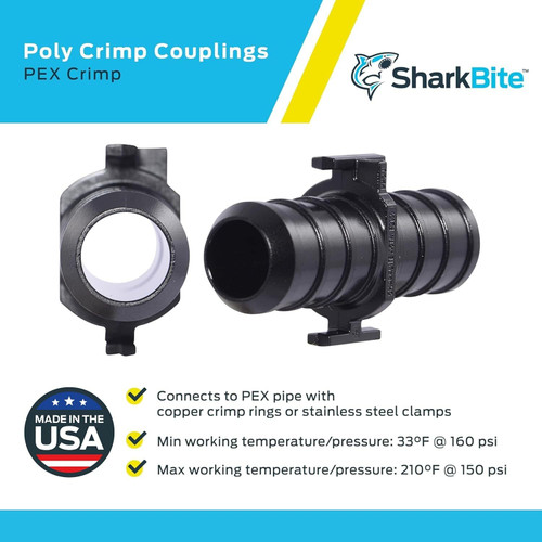 SharkBite UP008A5  1/2" x 1/2" Barbed Poly Coupler for PEX - 5 per Package Image 3