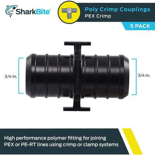 SharkBite UP016A5  3/4" x 3/4" Barbed Poly Coupler for PEX - 5 per Package Image 1
