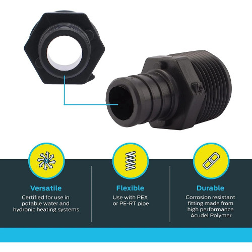 SharkBite UP134A5  3/4" Barb x 3/4" MNPT Poly Male Connector for PEX - 5 per Package Image 2
