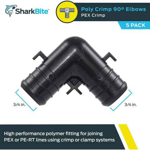SharkBite UP256A5  3/4" x 3/4" Barbed Poly 90 Degree Elbow for PEX - 5 per Package Image 1