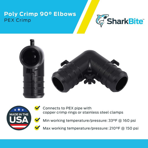 SharkBite UP256A5  3/4" x 3/4" Barbed Poly 90 Degree Elbow for PEX - 5 per Package Image 3