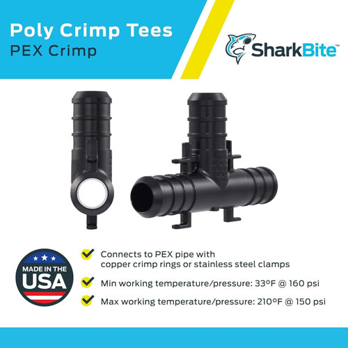 SharkBite UP362A5  1/2" x 1/2" x 1/2" Barbed Poly Tee for PEX - 5 per Package Image 3