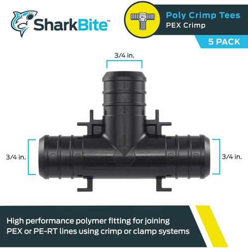 SharkBite UP370A5  3/4" x 3/4" x 3/4" Barbed Poly Tee for PEX - 5 per Package Image 1