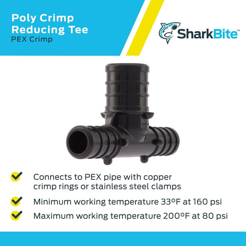 SharkBite UP408A5  1/2" x 1/2" x 3/4" Barbed Poly Reducing Tee for PEX - 5 per Package Image 3