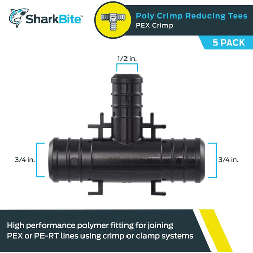 SharkBite UP412A5  3/4" x 3/4" x 1/2" Barbed Poly Reducing Tee for PEX - 5 per Package Image 1