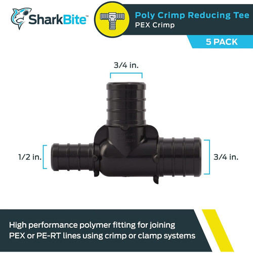 SharkBite UP444A5  3/4" x 1/2" x 3/4" Barbed Poly Reducing Tee for PEX - 5 per Package Image 1