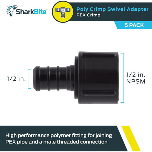 SharkBite UP526A5  1/2" Barb x 1/2" NPSM Poly Swivel Adapter for PEX -  5 per Package Image 1