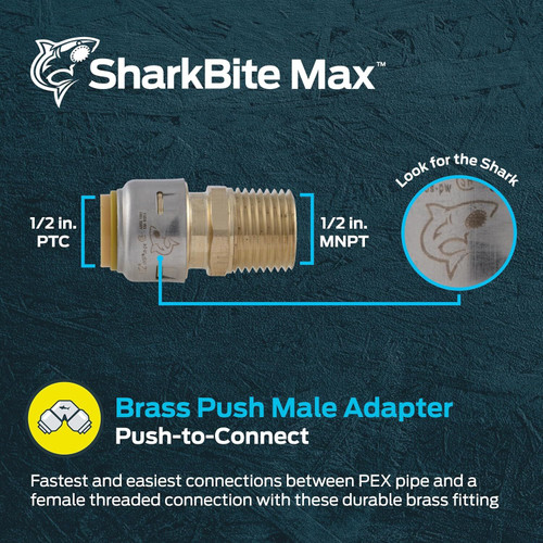 SharkBite Max UR120A  1/2" Push-to-Connect x 1/2" MNPT Brass Male Adapter for PEX Image 1