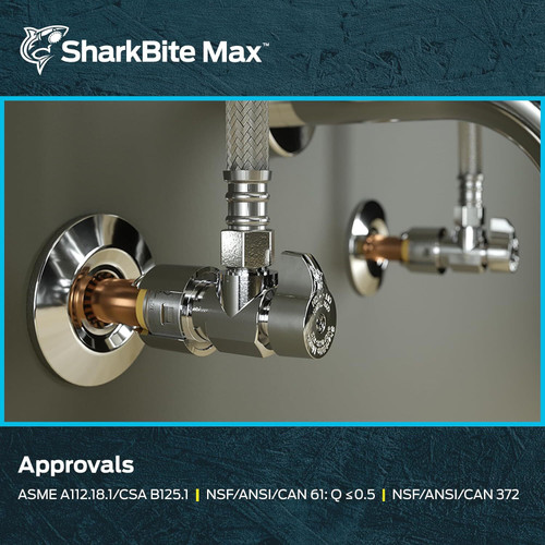 SharkBite Max UR23036  1/2" Push-to-Connect x 3/8" Compression Angle Stop Valve Image 5