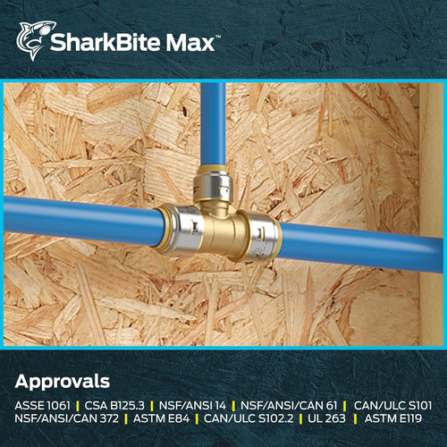 SharkBite Max UR412A  3/4" x 3/4" x 1/2" Push-to-Connect Brass Reducing Tee for PEX Image 5