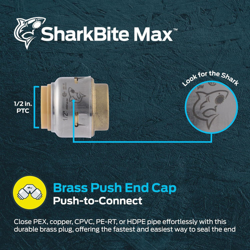 SharkBite Max UR514A  1/2" Push-to-Connect Brass End Plug for PEX Image 1