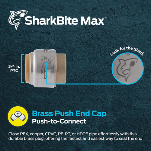 SharkBite Max UR518A  3/4" Push-to-Connect Brass End Plug for PEX Image 1