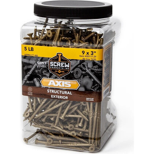 Screw Products 30117-29  AXIS #9 x 3" (T20-Drive) ZYTEC XT General Exterior Structural Wood Screws -  5-lb Jar (approx. 388) Image 1