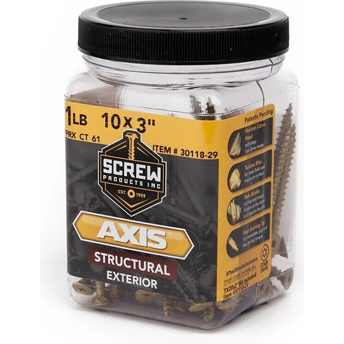 Screw Products 30118-29  AXIS #10 x 3" (T20-Drive) ZYTEC XT General Exterior Structural Wood Screws -  1-lb Jar (approx. 59) Image 1