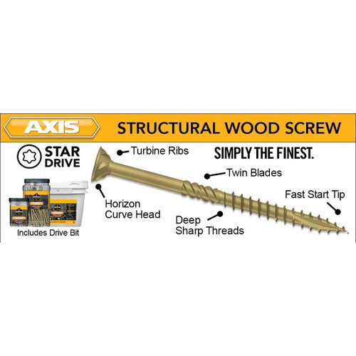 Screw Products 30308-29  AXIS #9 x 3" (T20-Drive) ZYTEC XT General Exterior Structural Wood Screws - 2000 per Pail Image 3