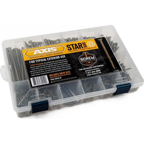 Screw Products 30910-29  AXIS Assortment Kit (T20-Drive) ZYTEC XT General Exterior Structural Wood Screws - 380 Screws #8 to #10 and 3/4" to 4" with Bit Holder and 4 Bits Image 2