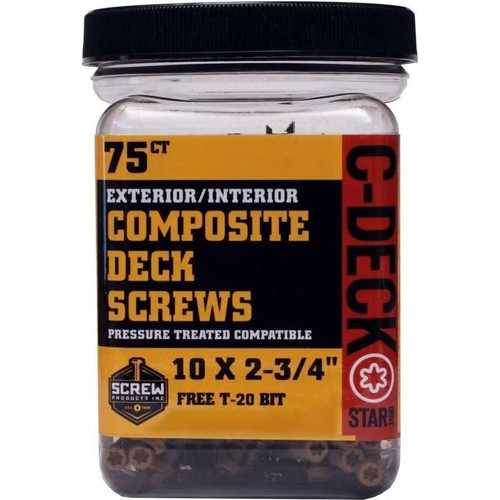 Screw Products CD234RW75  C-Deck #10 x 2-3/4" (T20-Drive) Composite Deck Screws in Redwood - 75 per Jar Image 1