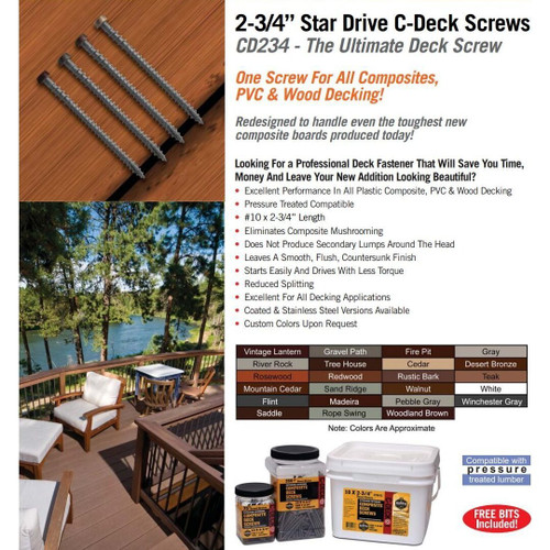 Screw Products CD234TK75  C-Deck #10 x 2-3/4" (T20-Drive) Composite Deck Screws in Teak - 75 per Jar Image 3