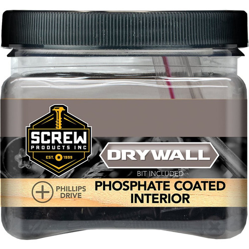 Screw Products DW-06158D-1  Black Phillips Bugle Head #6 x 1-5/8" Drywall Screws with Self-Drill Point - 1-lb Jar Image 1