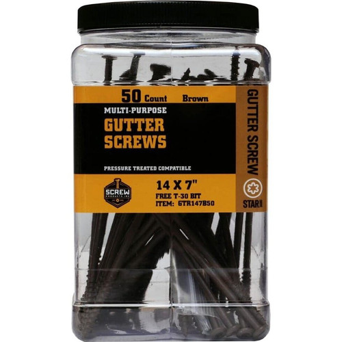 Screw Products GTR147B50  Brown #14 x 7" (T30-Drive) Ceramic Coated Gutter Screws - 50 per Box Image 1