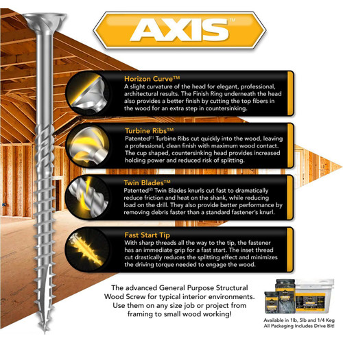 Screw Products 30111-03  AXIS #8 x 1-3/4" (T20-Drive) ZYTEC + General Interior Structural Wood Screws - 5-lb Jar Image 2