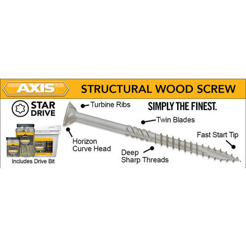 Screw Products 30302-03  AXIS #9 x 2-1/2" (T20-Drive) ZYTEC + General Interior Structural Wood Screws - 2500 per Pail Image 3