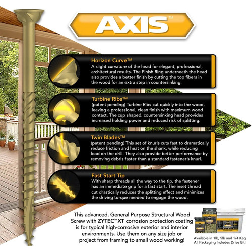 Screw Products 30358-29  AXIS #10 x 5" (T20-Drive) ZYTEC XT General Exterior Structural Wood Screws -  5-lb Jar (approx. 181) Image 2