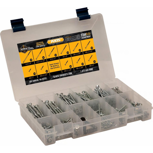Screw Products 30909-03  AXIS Assortment Kit (T20-Drive)  ZYTEC + General Interior Structural Wood Screws - 360 Screws #8 to #10 and 1" to 4" with Bit Holder and 4 Bits Image 0