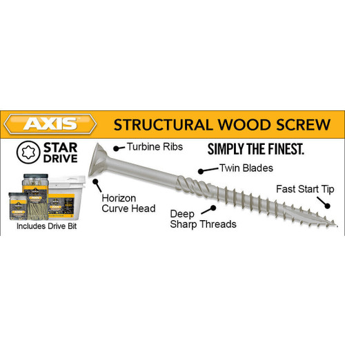 Screw Products 30909-03  AXIS Assortment Kit (T20-Drive)  ZYTEC + General Interior Structural Wood Screws - 360 Screws #8 to #10 and 1" to 4" with Bit Holder and 4 Bits Image 2