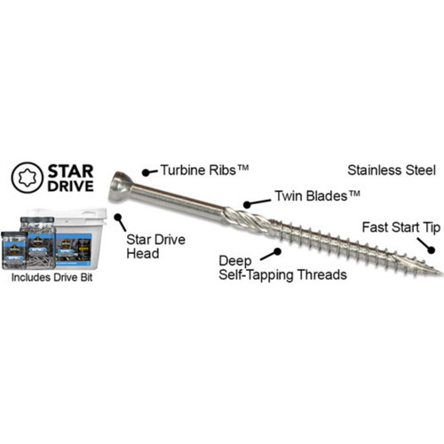 Screw Products 30148  EPIC #9 x 3" (T20-Drive) 300 Series Stainless Steel Trim Head Screws - 1-lb Jar (approx. 81) Image 3