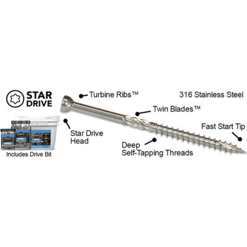 Screw Products 30424  EPIC #9 x 2-1/2" (T20-Drive) 316 Stainless Steel Trim Head Screws - 1-lb Jar (approx. 92) Image 3