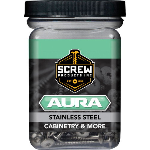 Screw Products 30158  AURA #10 x 1" (T20-Drive) 300 Series Stainless Steel Screws for Cabinetry & More - 1-lb Jar (approx. 136) Image 1
