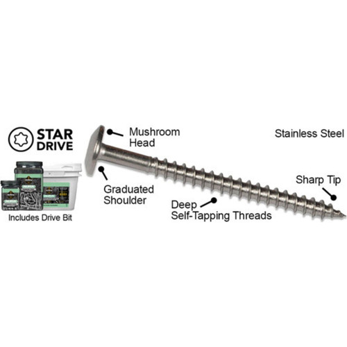 Screw Products 30158  AURA #10 x 1" (T20-Drive) 300 Series Stainless Steel Screws for Cabinetry & More - 1-lb Jar (approx. 136) Image 3