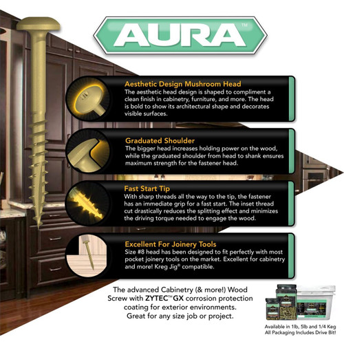 Screw Products 30192-12  AURA #10 x 2" (T20-Drive) ZYTEC GX Exterior Screws for Cabinetry & More - 1-lb Jar (approx. 77) Image 2