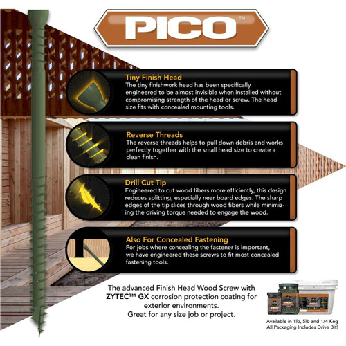 Screw Products 30214-12  PICO #8 x 2-1/2" (Tx15-Drive) ZYTEC GX General Exterior Finish Head Wood Screws - 5-lb Jar (approx. 648) Image 2