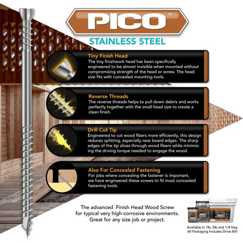 Screw Products 30230  PICO #8 x 3" (Tx15-Drive) 300 Series Stainless Steel Finish Head Wood Screws - 1-lb Jar (approx. 104) Image 2