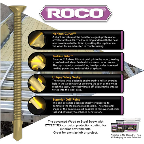 Screw Products 30405  ROCO #14 x 3-3/4" (T30-Drive) ZYTEC GX Exterior Wood to Steel Screws - 1-lb Jar (approx. 28) Image 2