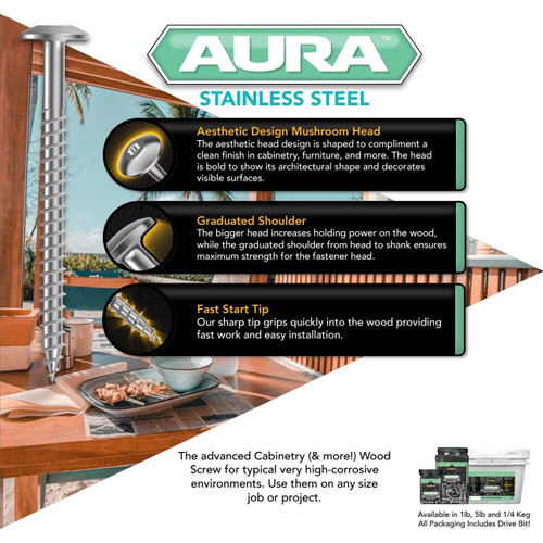 Screw Products 30499  AURA #10 x 2-1/2" (T20-Drive) 300 Series Stainless Steel Screws for Cabinetry & More - 1-lb Jar (approx. 71) Image 2