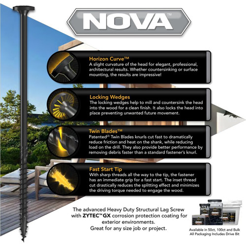 Screw Products 30524  NOVA #14 x 3" (T30-Drive) ZYTEC GX Exterior Structural Lag Screws - 50 per Jar Image 2