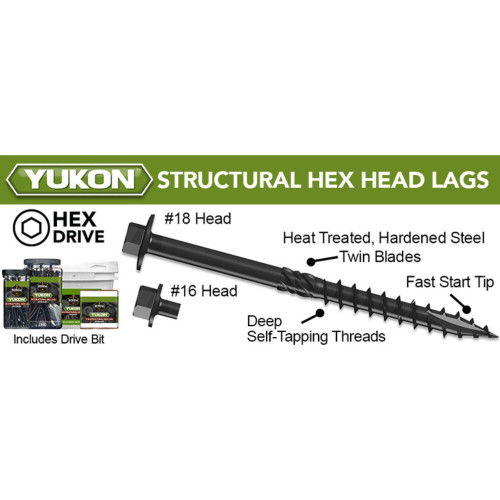 Screw Products 30734  YUKON #18 x 4" Exterior - 5/16 Hex Head Structural Lag Screws - 50 Individually Tagged per Package Image 3