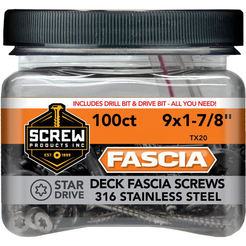 Screw Products 30976  FASCIA #9 x 1-7/8" (T20-Drive) 316 Stainless Steel Composite Deck Facia Screws with Saddle Colored Heads - 100 per Jar Image 1