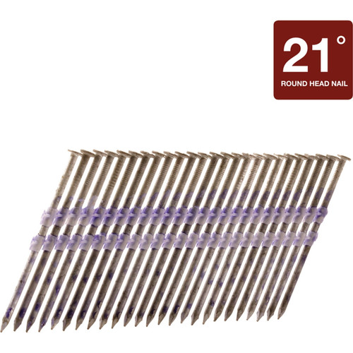 Metabo HPT 10160HPT  2-3/8" x 0.113" Smooth Shank Full Round Head Hot Dipped Galvanized 21° Plastic Strip Sheathing Nails - 5000 per Box Image 0