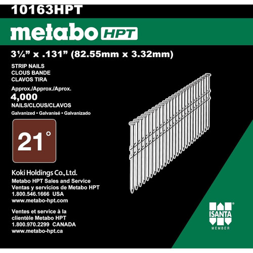 Metabo HPT 10163HPT  3-1/4" x 0.131" Smooth Shank Full Round Head Hot Dipped Galvanized 21° Plastic Strip Sheathing Nails - 5000 per Box Image 2