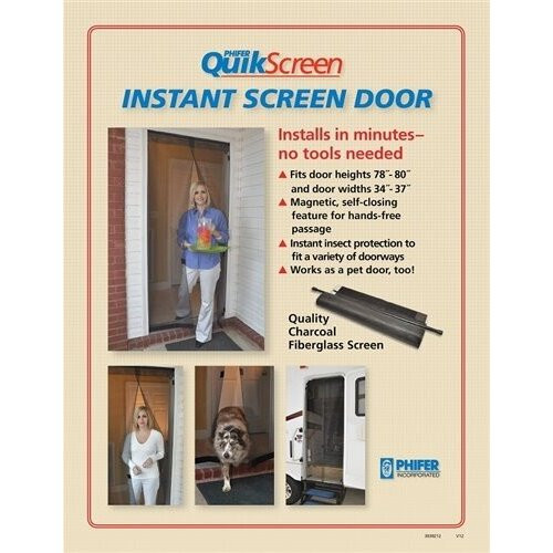 Phifer 3029199  34"-37" x 78"-80" Charcoal Fiberglass Quick Screen Door Image 2