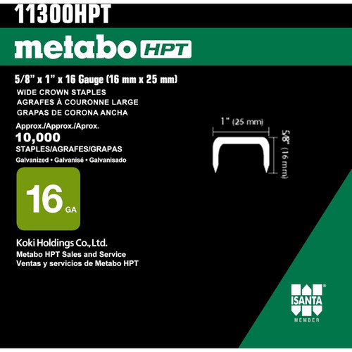 Metabo HPT 11300HPT  5/8" x 16 Gauge 1" Wide Crown Roofing Staples 10000 per Box Image 2