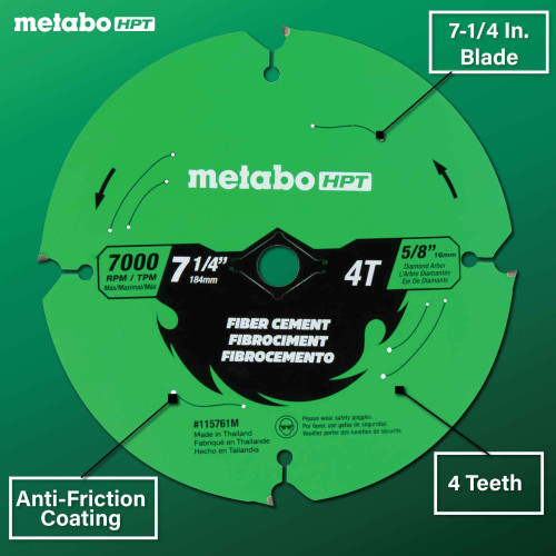 Metabo HPT 115761M  7-1/4" x 4T Fiber Cement Circular Saw Blade Image 2