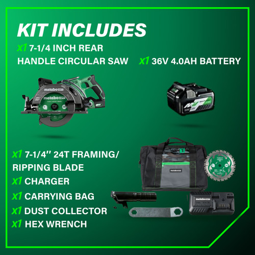 Metabo HPT C3607DWA  36V MultiVolt 7-1/4 Inch Rear Handle Circular Saw Image 4