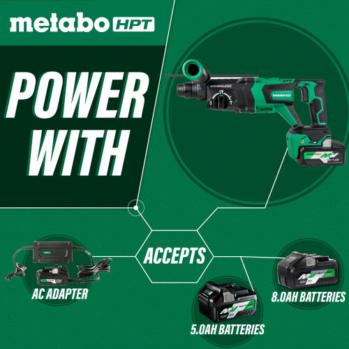 Metabo HPT DH3628DD  36V MultiVolt Brushless 1-1/8" SDS Plus D-Handle Rotary Hammer Image 3