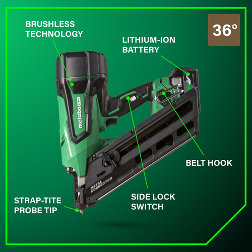 Metabo HPT NR3665DA  36V Cordless 2-1/2" Metal Connector Nailer Image 4